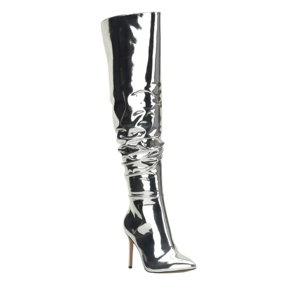 INC Women's Iyonna Over The Knee Slouch Boots Silver Size 9